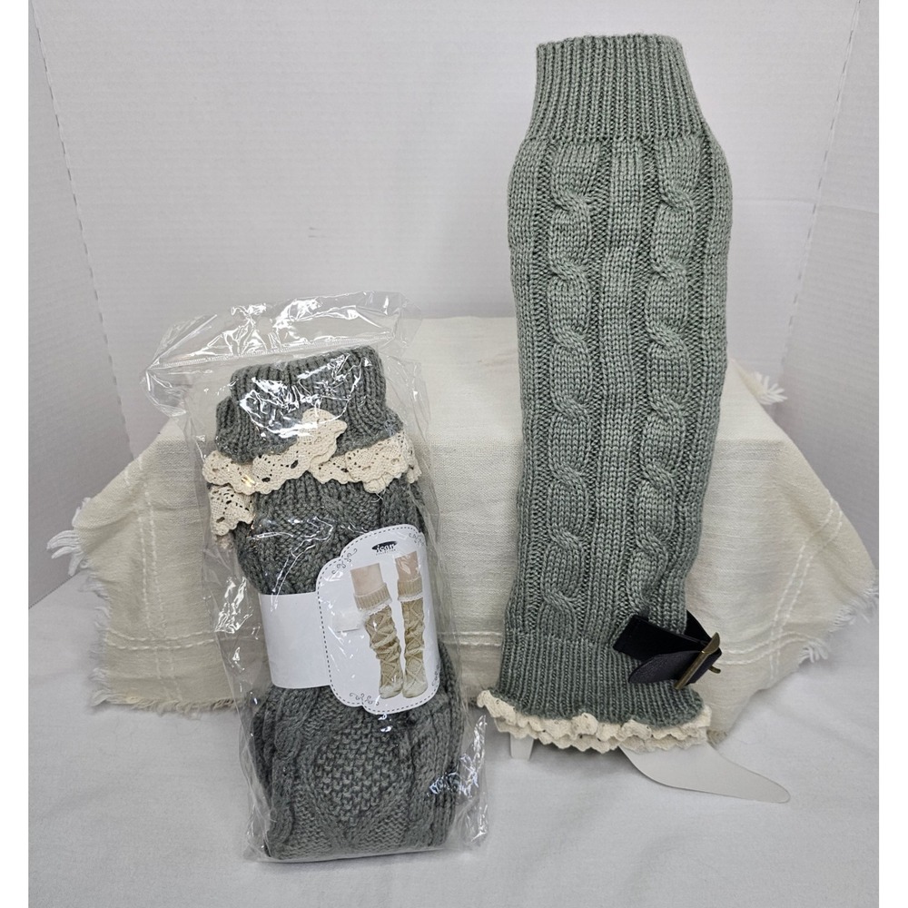 Icon Collection Gray Knit Ruffled Buckle Leg Warmers Set Of 2